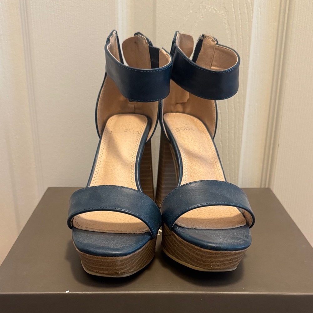 Elegant Blue Ankle Strap Wedge Sandals